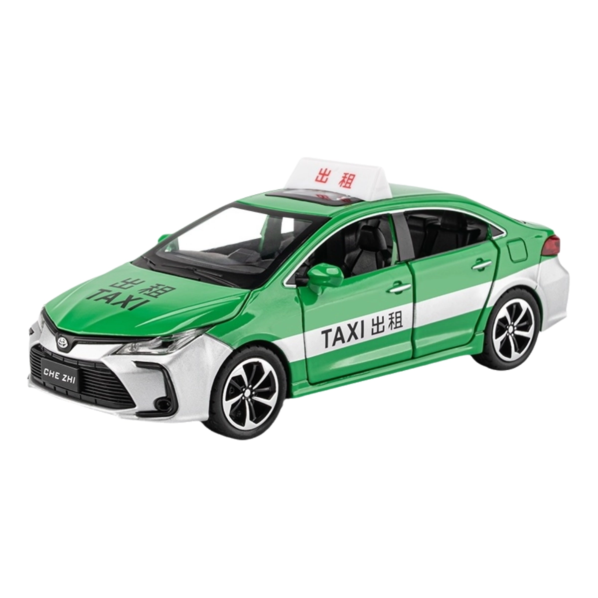 驰誉车玩 丰田 卡罗拉 出租车 合金车模 亮灯响声 回力行驶 车门可开 收藏摆件 成品模型
