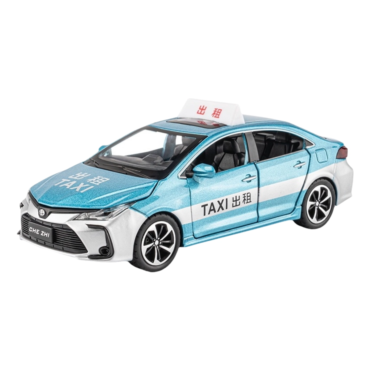 驰誉车玩 丰田 卡罗拉 出租车 合金车模 亮灯响声 回力行驶 车门可开 收藏摆件 成品模型