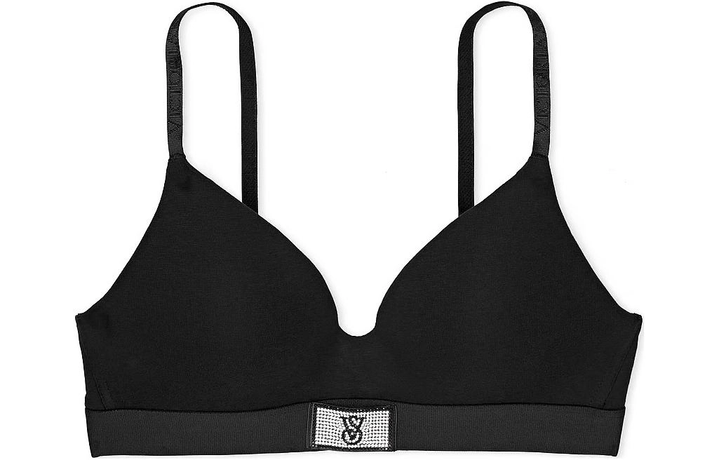 Victoria's Secret PINK THE T-SHIRT Shine Patch T-Shirt Wireless BraBlack Logo