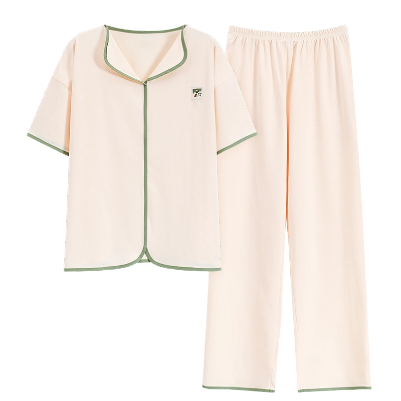 帕兰朵 夏季简约薄款休闲短袖舒适透气亲肤长裤家居服睡衣套装 女款 米白色