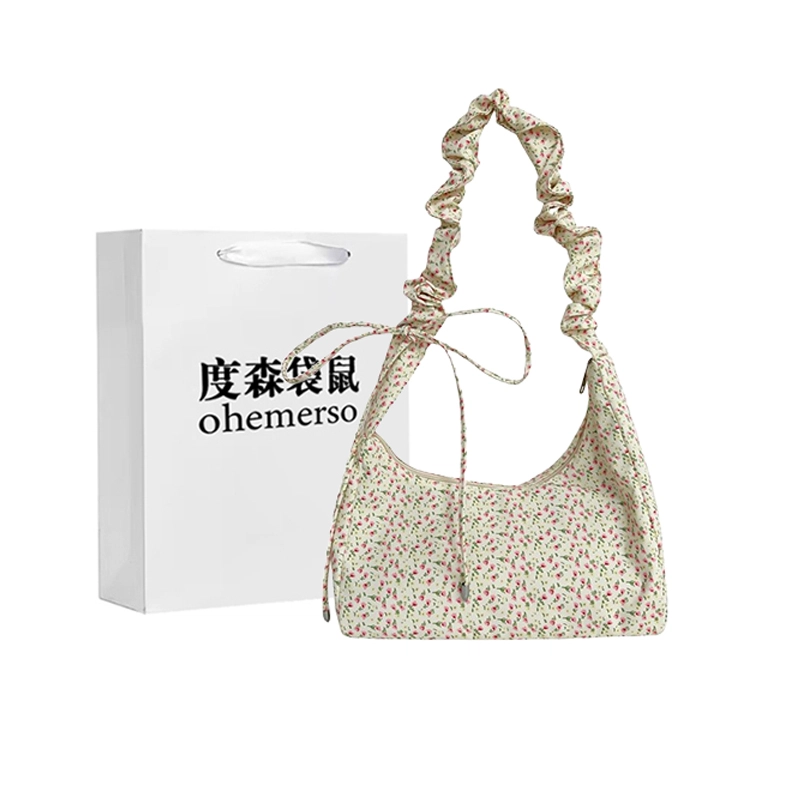 度森袋鼠 高颜值百搭温柔甜美小碎花抽绳斜挎包 帆布 帆布包单肩包 女款 多色