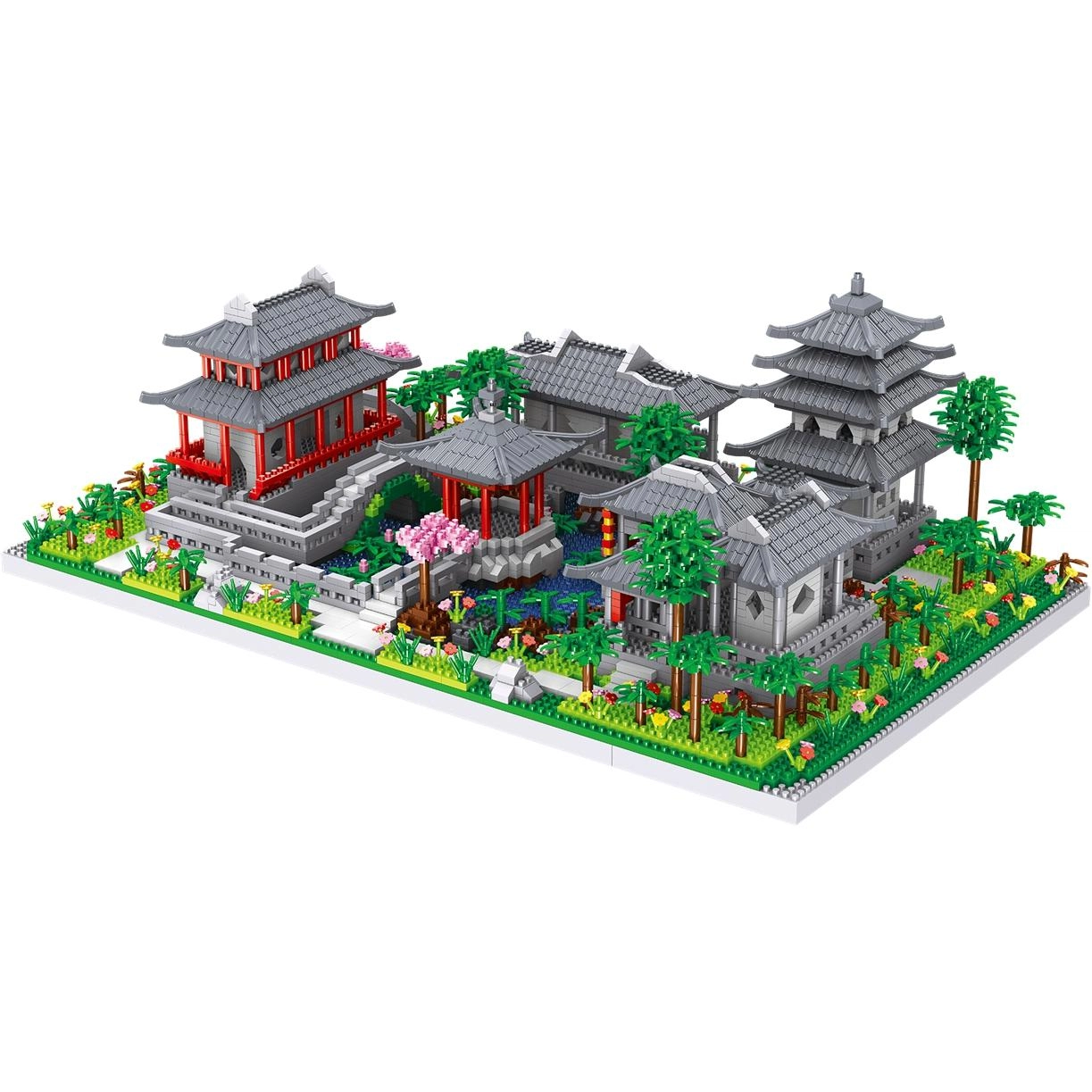 哲高积木 中国风街景系列 苏州园林三合一 园林门+中庭+后门 积木 礼物送男朋友女朋友