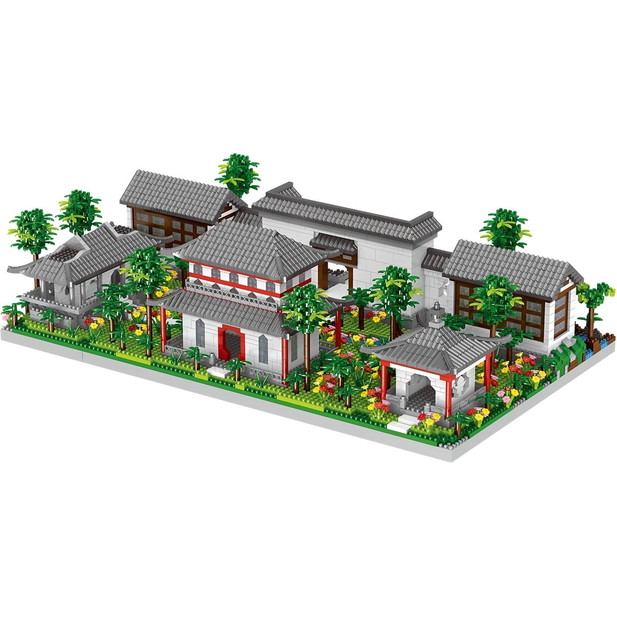 哲高积木 中国风街景系列 苏州园林三合一 园林门+中庭+后门 积木 礼物送男朋友女朋友