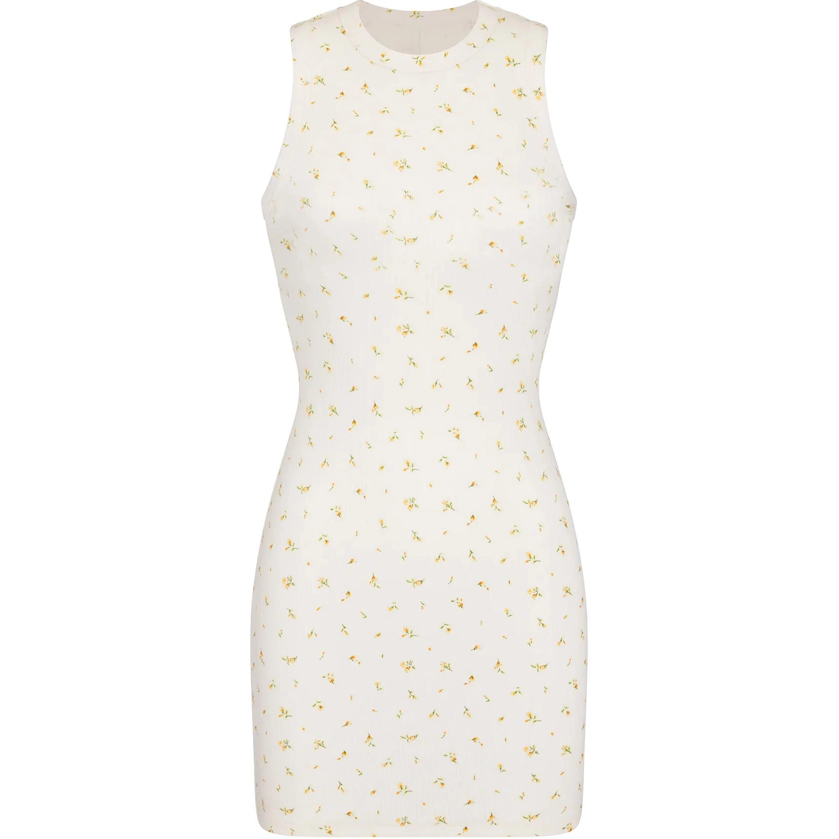 SKIMS SS24 COTTON RIB TANK DRESS MARIGOLD ROSEBUD PRINT