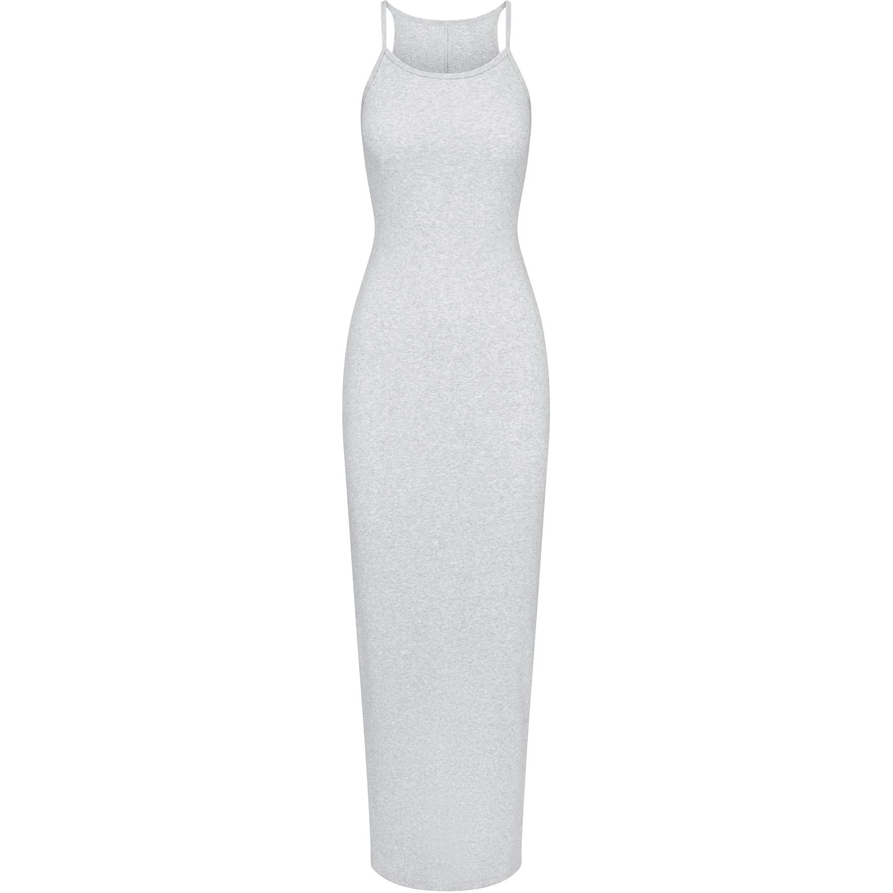 SKIMS SS24 COTTON RIB LONG CAMI DRESS LIGHT HEATHER GREY