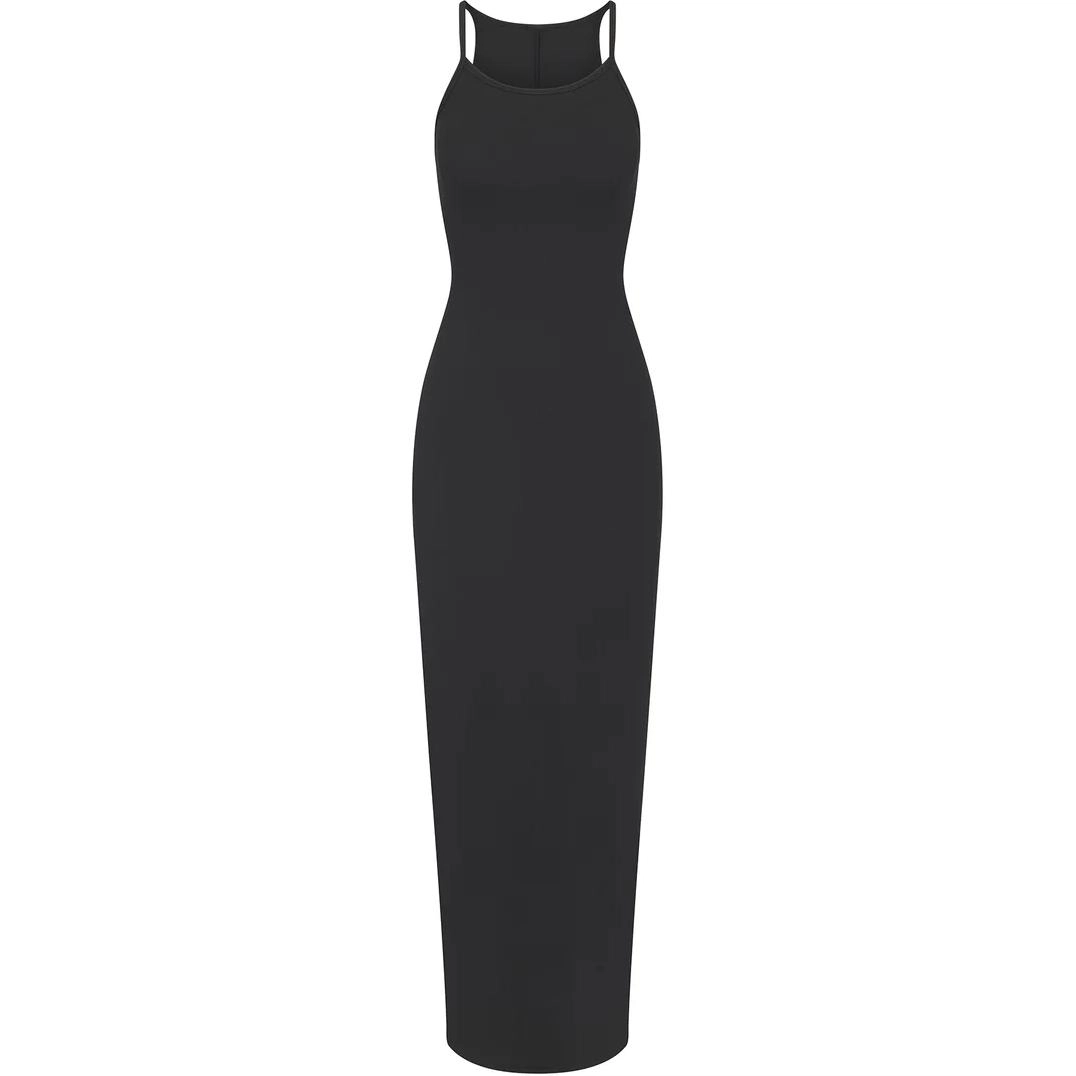 SKIMS SS24 COTTON RIB LONG CAMI DRESS SOOT