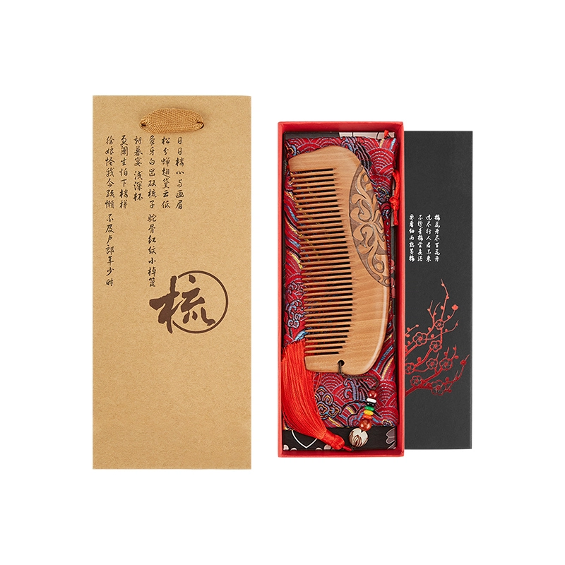 悦语 桃木梳便携老料桃木梳子生日伴手礼品梳子礼盒装木梳