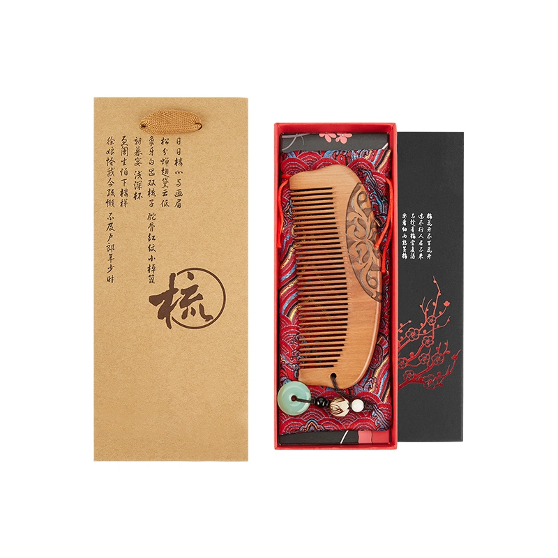 悦语 桃木梳便携老料桃木梳子生日伴手礼品梳子礼盒装木梳