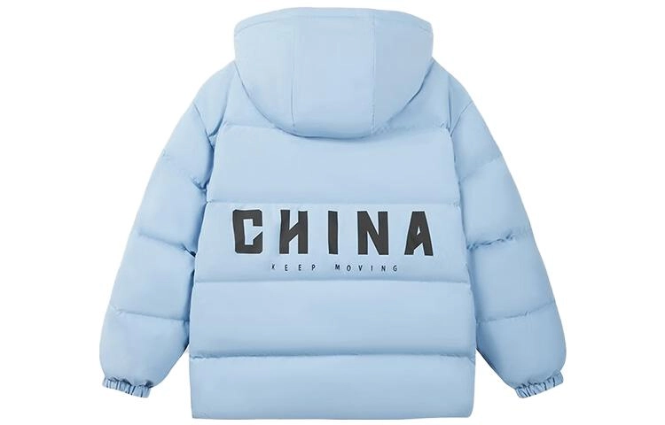 安踏儿童 字母拉链连帽加厚羽绒服 儿童款 板岩蓝