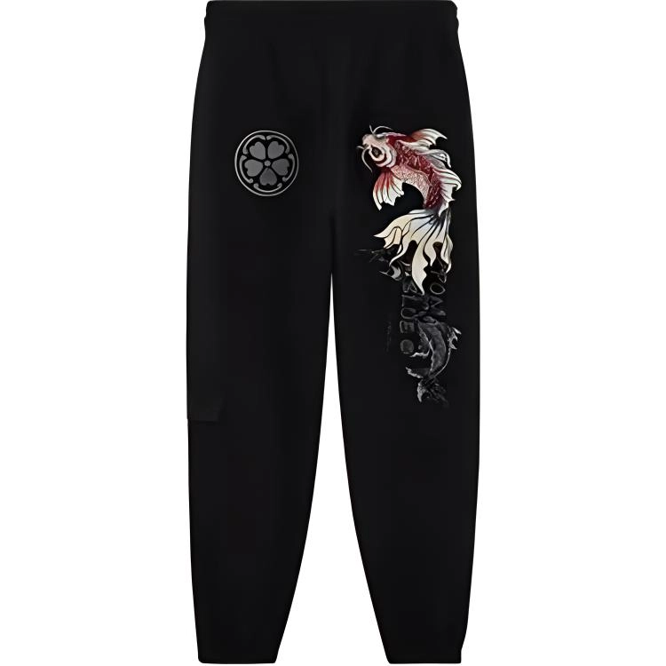 鬼洗 动物刺绣合身中腰松紧腰身休闲裤 女款 黑色