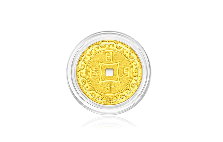 周大福 日升月恒压岁钱 光沙工艺 足金 按克计价 金章 男女同款情侣款