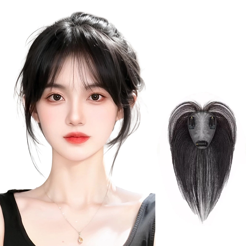 时影 假发片女头顶补发片 全真发蓬松增发量水滴网 遮白发法式刘海无痕发片