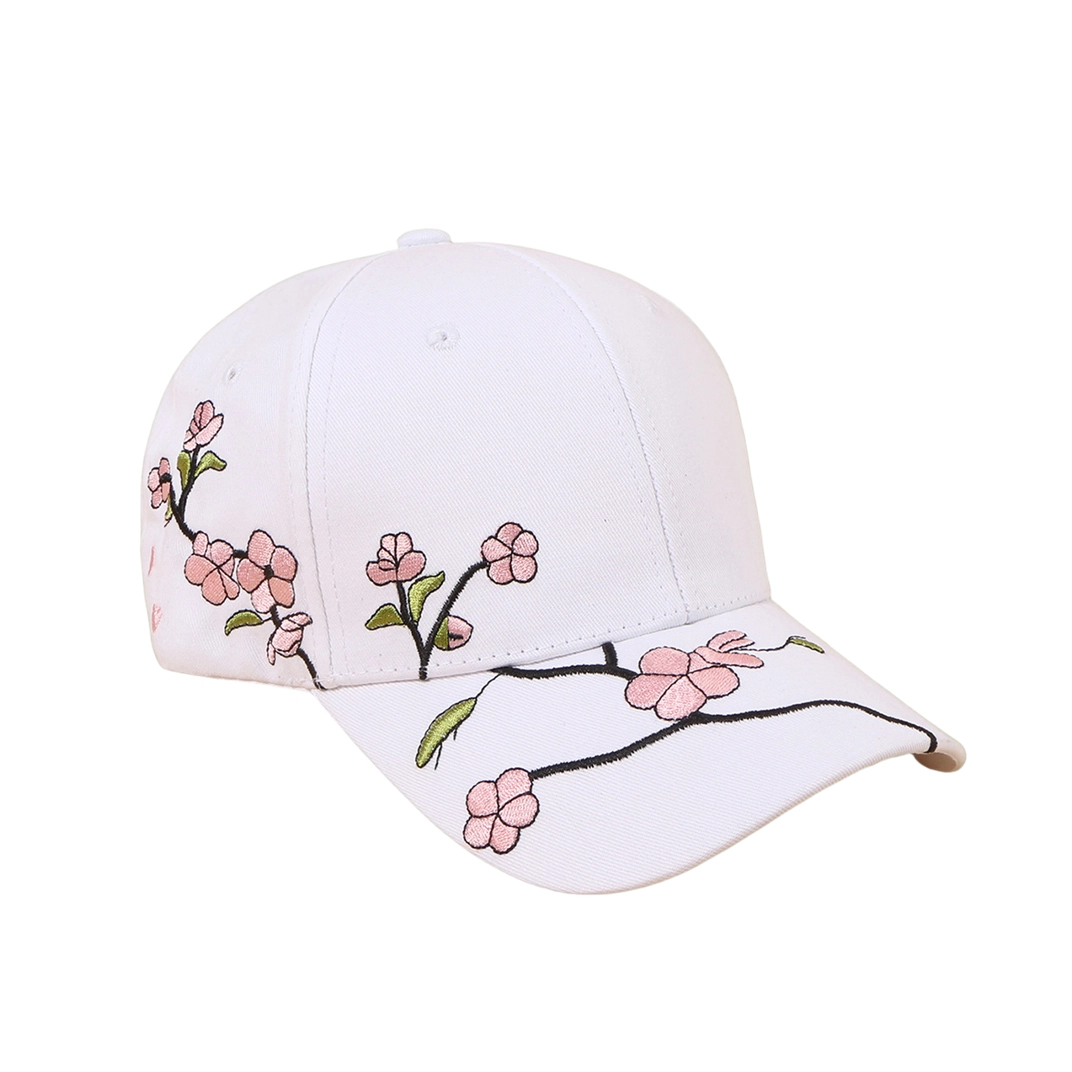 撞青春 百搭刺绣梅花帽粉色帽子遮阳弯檐帽潮流 涤纶 鸭舌帽 女款
