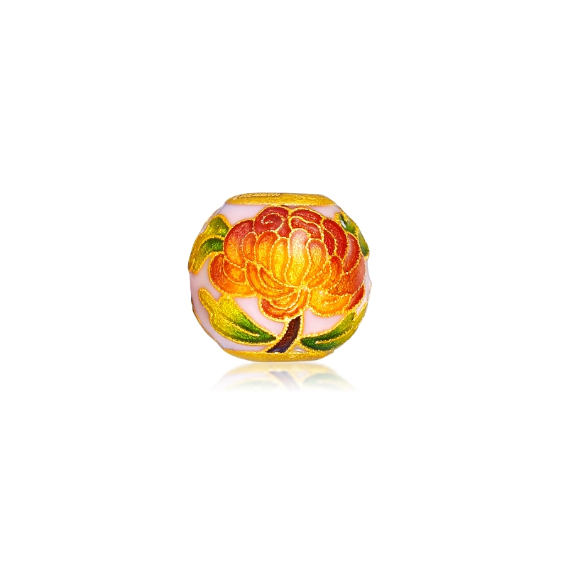 中鑫珠宝 十二花神九月 桃花兰花菊花古法珐琅串珠 足金 按克计价 黄金吊坠 女款