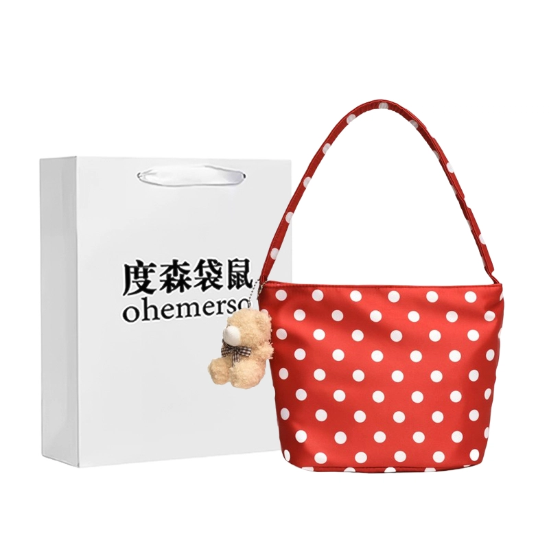 度森袋鼠 小众设计波点超流行休闲 牛津布 单肩包 女款 白色/黑色/红色