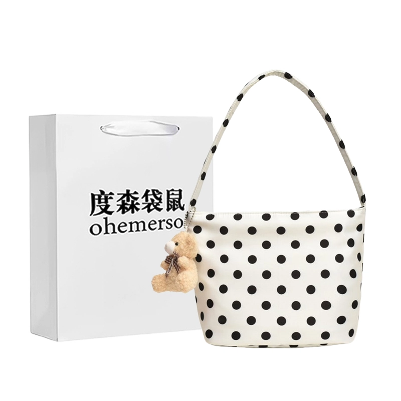 度森袋鼠 小众设计波点超流行休闲 牛津布 单肩包 女款 白色/黑色/红色