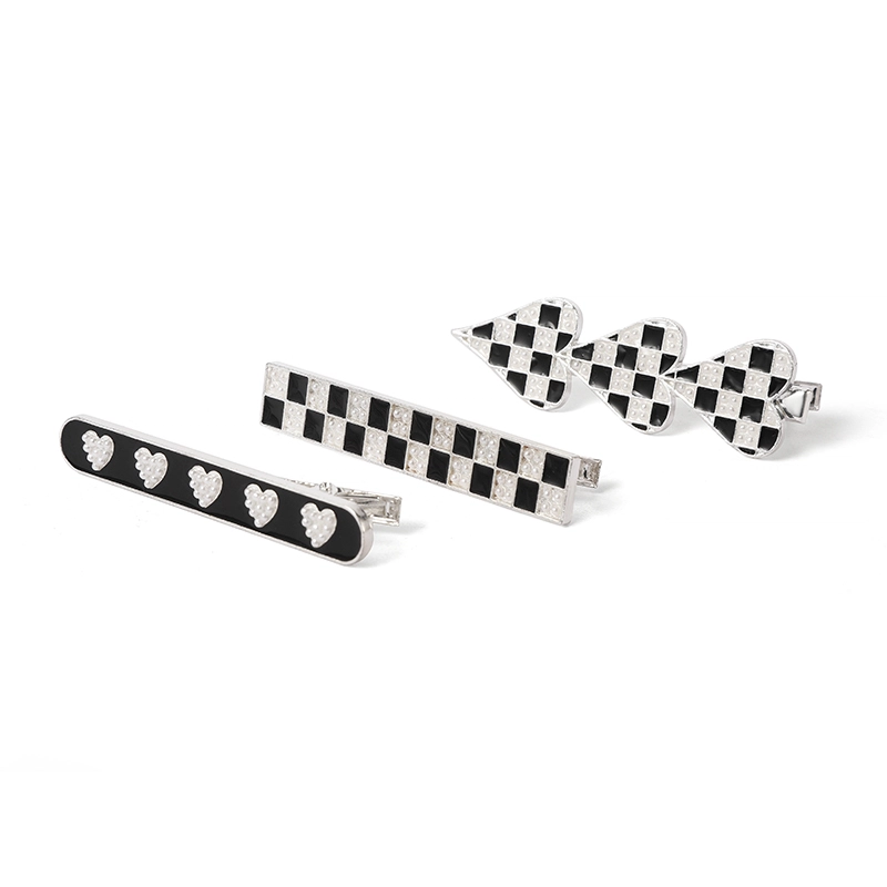 沂茹 简约高级棋盘格爱心格子边夹水钻气质侧边刘海夹子后脑勺发卡鸭嘴一字夹合金 配件发饰发夹 女款