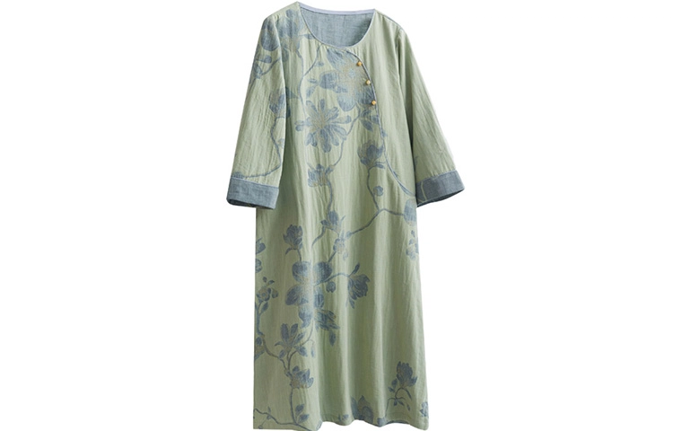 怡吾色 新中式纯棉国花系列家居服睡裙 文艺风中袖可外穿睡衣 女款内衣 女款