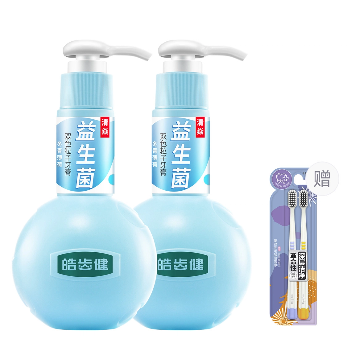 皓齿健 小苏打亮白按压式牙膏 清洁清新口气牙周护理去牙渍护龈防蛀护齿 男士去黄去渍口臭益生菌