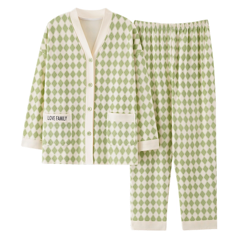 卡绚 长袖可外穿休闲日式家居服睡衣套装 女款 绿色系
