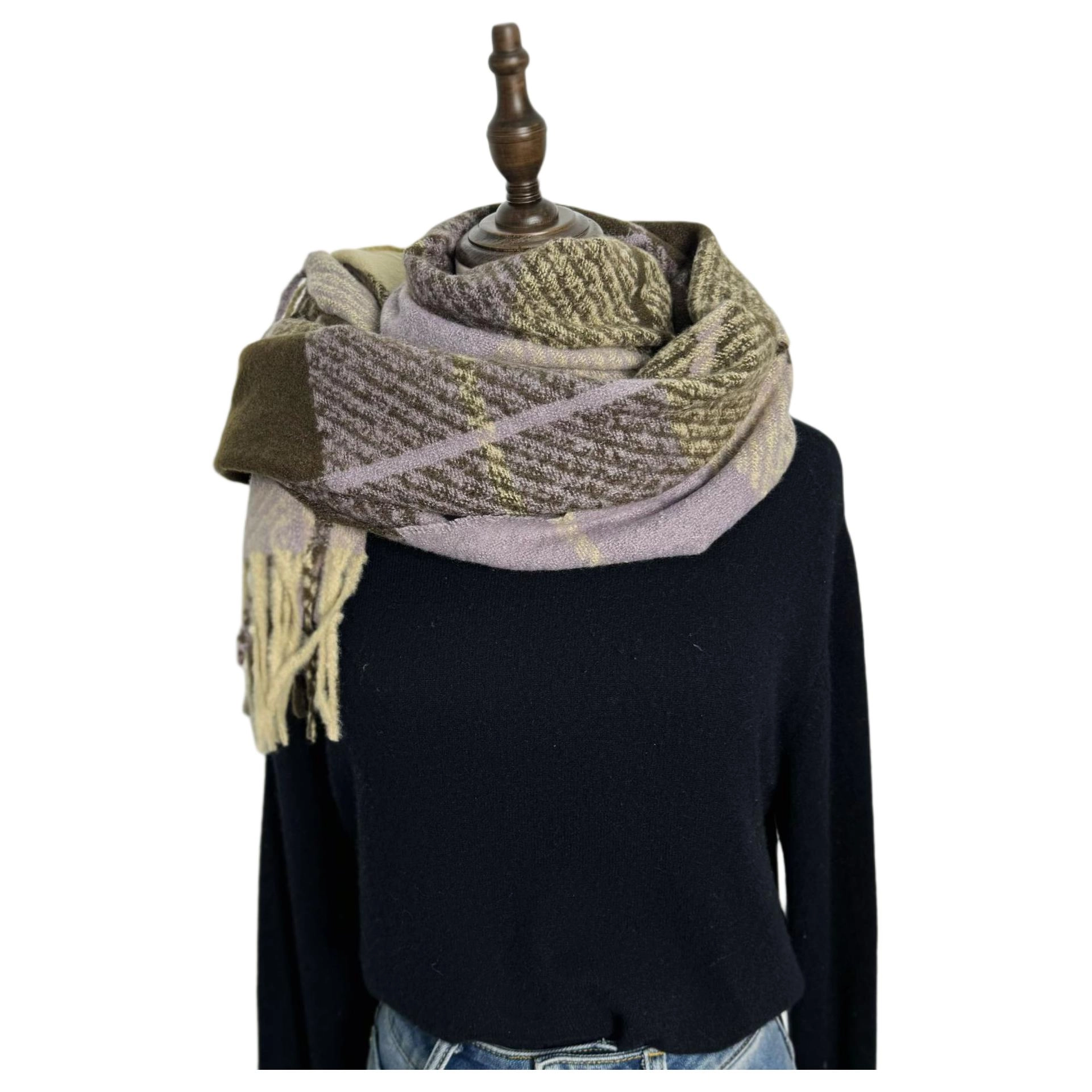 木林森 格子秋冬季学生韩版日系加厚保暖 绒线围巾 男女同款情侣款