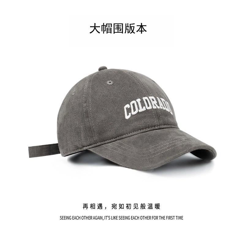 钓鱼熊 深顶大头围字母显脸小刺绣宽檐防晒新潮 纯棉 鸭舌帽 男女同款情侣款