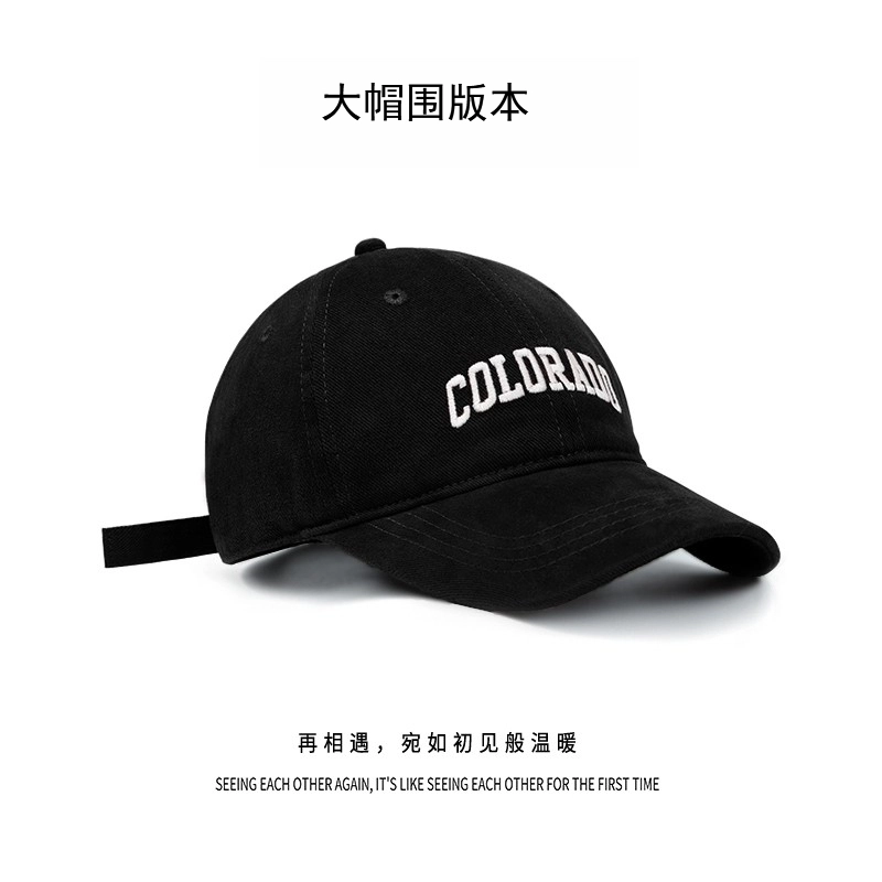 钓鱼熊 深顶大头围字母显脸小刺绣宽檐防晒新潮 纯棉 鸭舌帽 男女同款情侣款