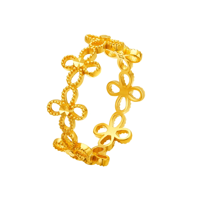 金至福 花丝 足金 一口价 黄金戒指 女