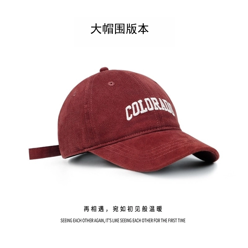 钓鱼熊 深顶大头围字母显脸小刺绣宽檐防晒新潮 纯棉 鸭舌帽 男女同款情侣款