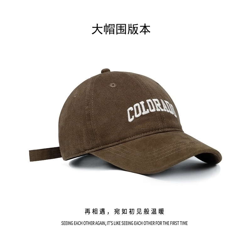 钓鱼熊 深顶大头围字母显脸小刺绣宽檐防晒新潮 纯棉 鸭舌帽 男女同款情侣款