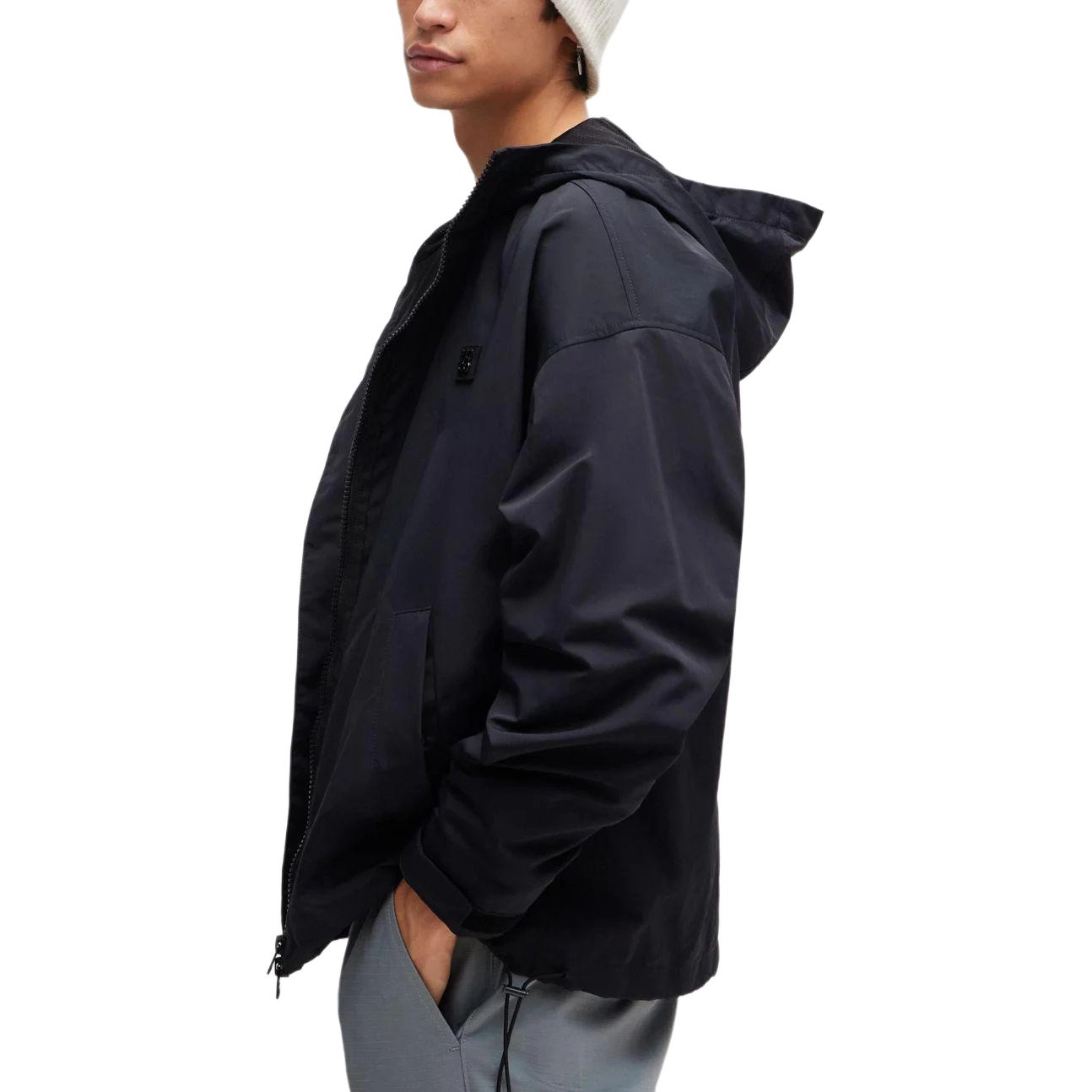 HUGO BOSS WATER-REPELLENT HOODED WINDBREAKER WITH STACKED-LOGO BADGE