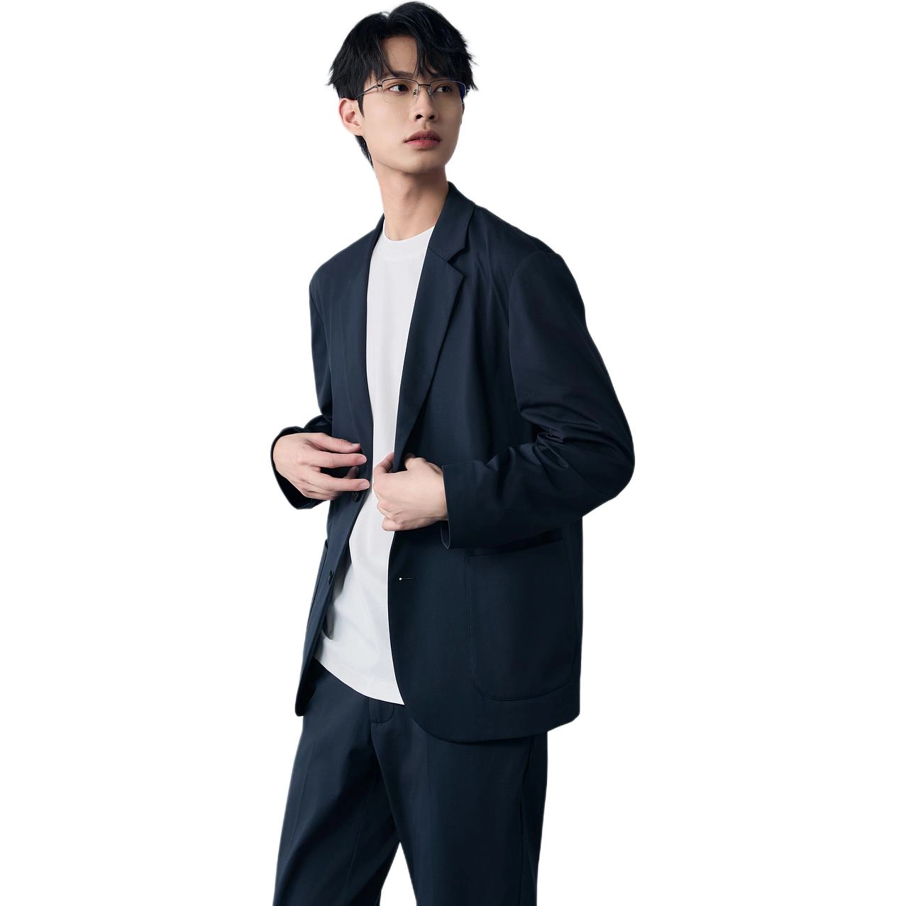 棉先生 纯色时尚休闲通勤西装 男款 深藏青