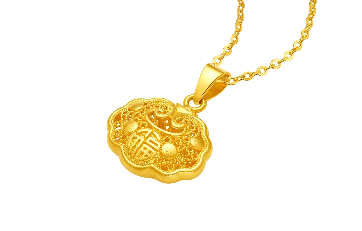 周六福 如意福锁锁住福运不含链 足金 按克计价 黄金吊坠 女款
