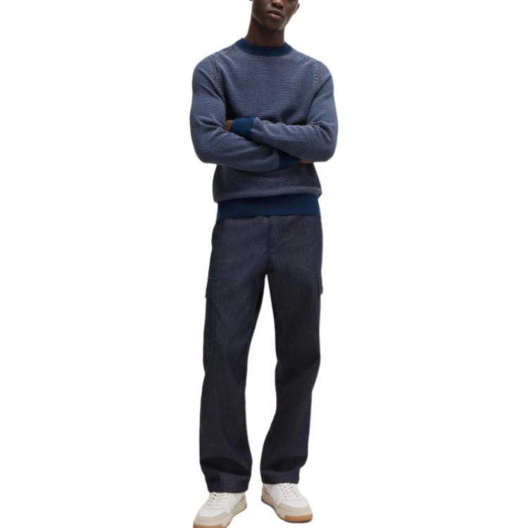 HUGO BOSS Cotton-Blend Sweater With Two-Tone Structure
