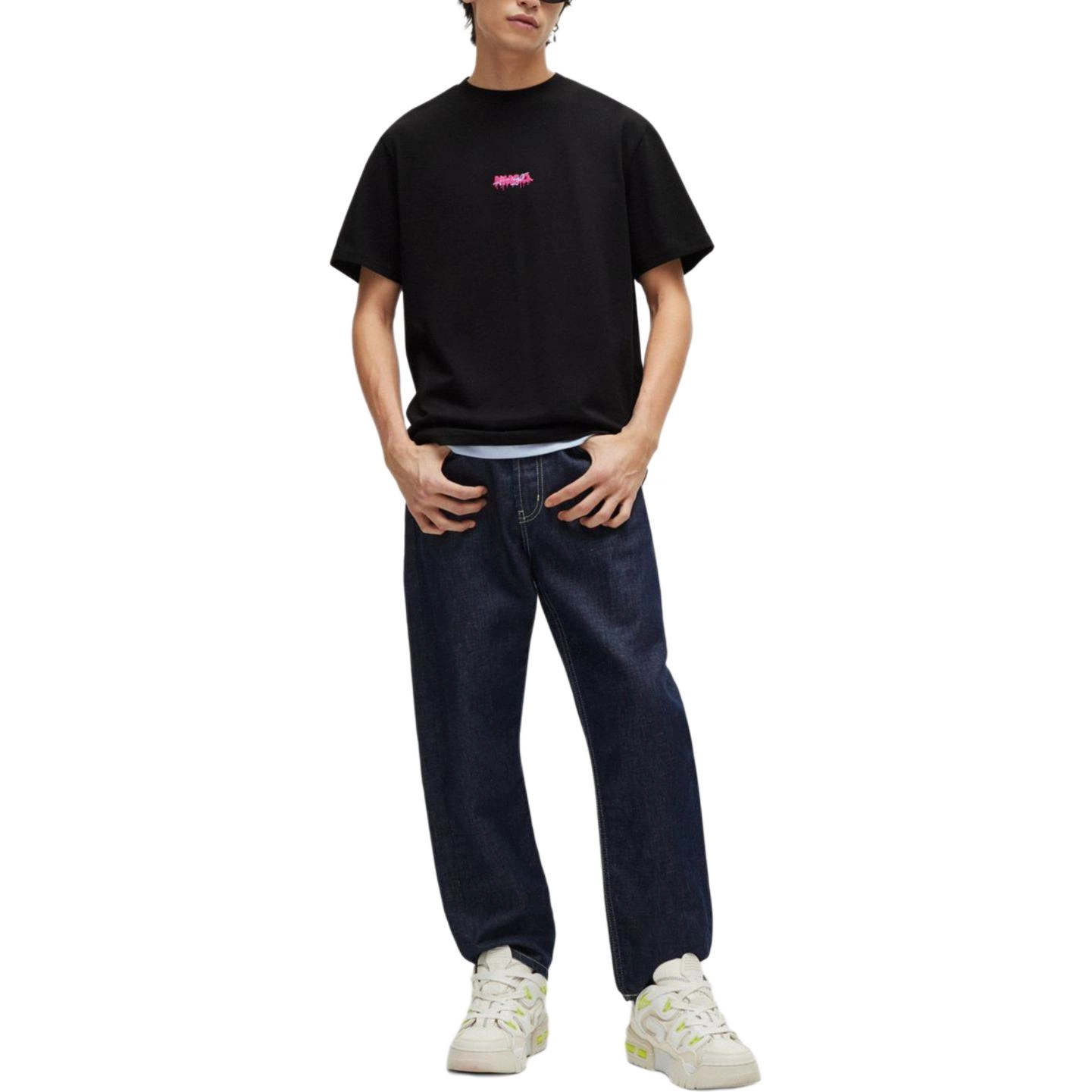 HUGO BOSS COTTON-JERSEY RELAXED-FIT T-SHIRT WITH DOUBLE LOGO T