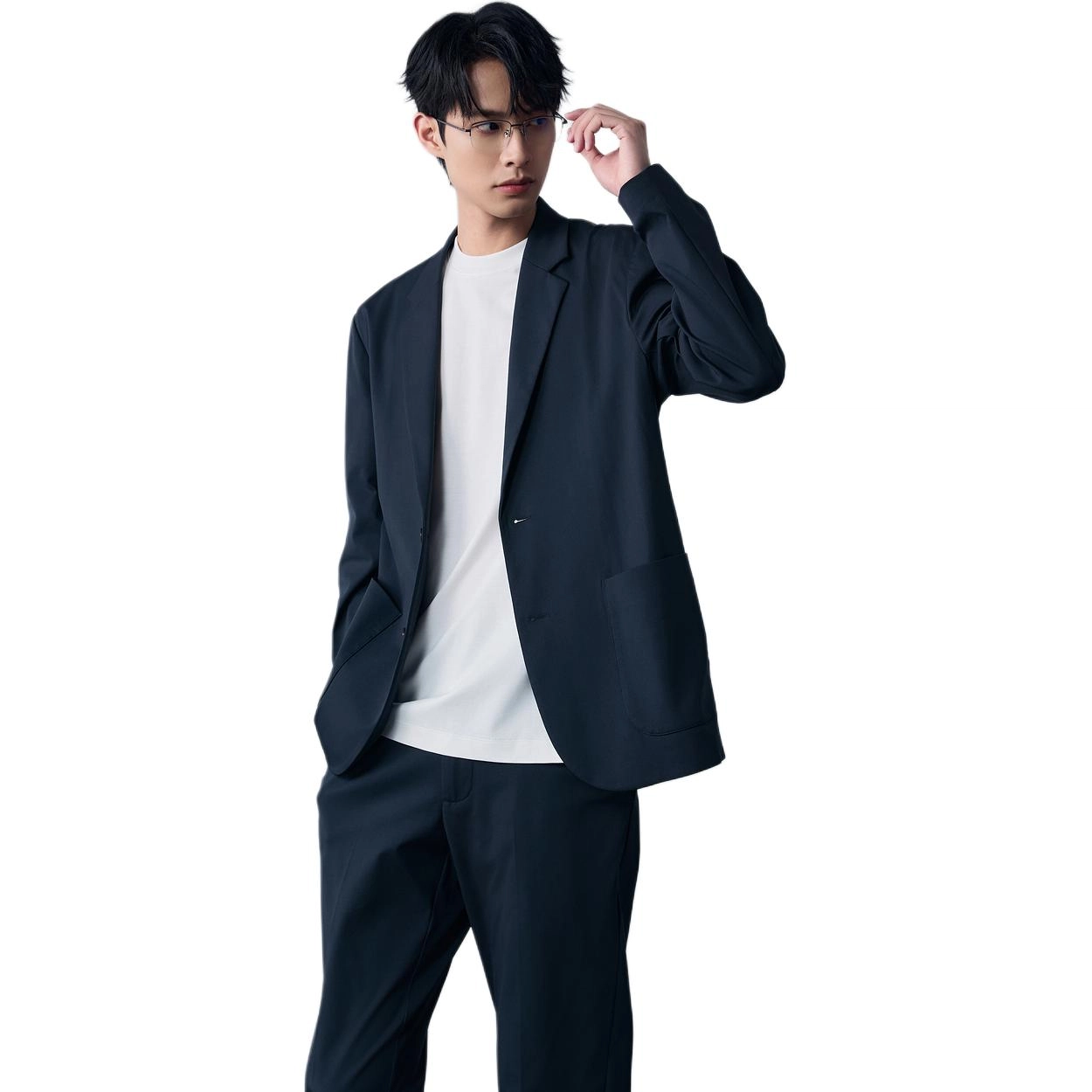 棉先生 纯色时尚休闲通勤西装 男款 深藏青
