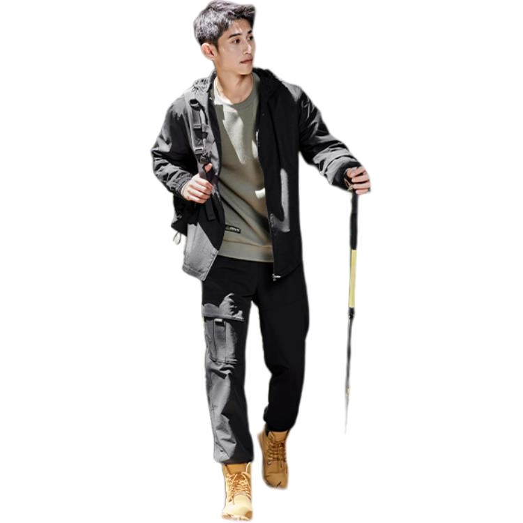 乔丹 纯色连帽户外运动梭织风衣 男款 黑色
