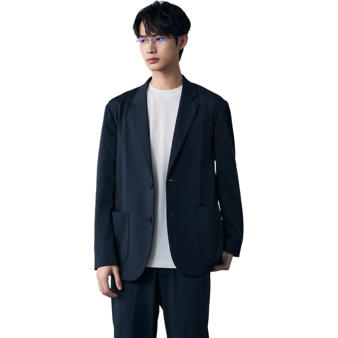 棉先生 纯色时尚休闲通勤西装 男款 深藏青