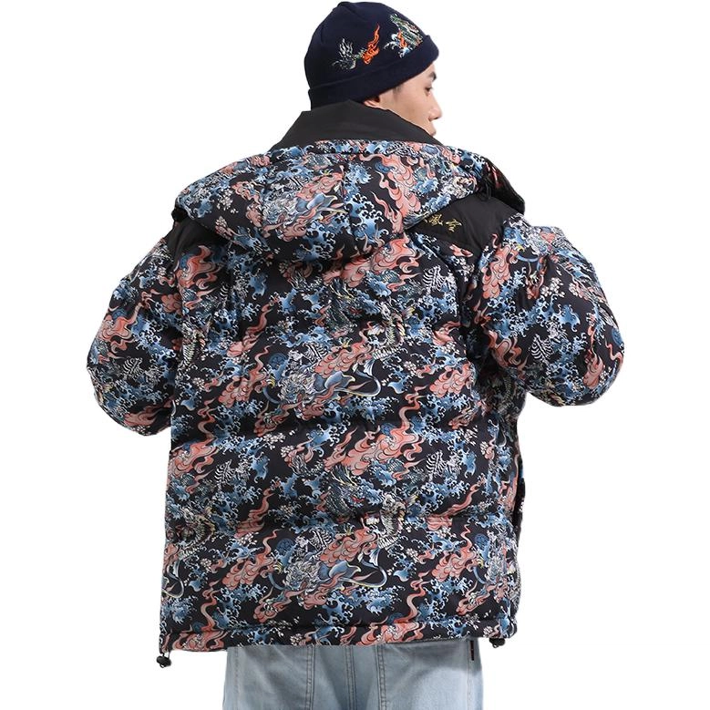 鬼洗 泥棒蓝五轮满印羽绒服 男款