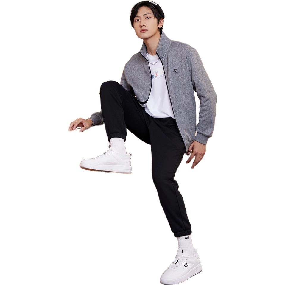 乔丹 纯色拉链立领抓绒夹克外套 男款 深花灰