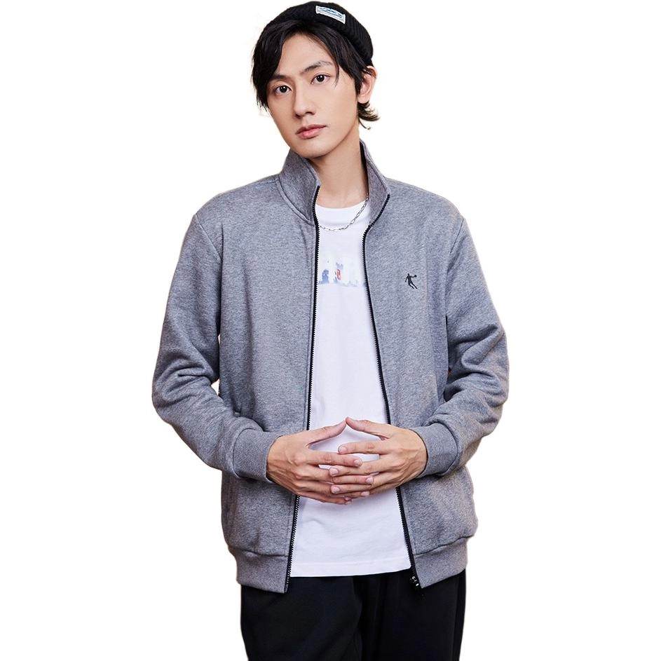 乔丹 纯色拉链立领抓绒夹克外套 男款 深花灰