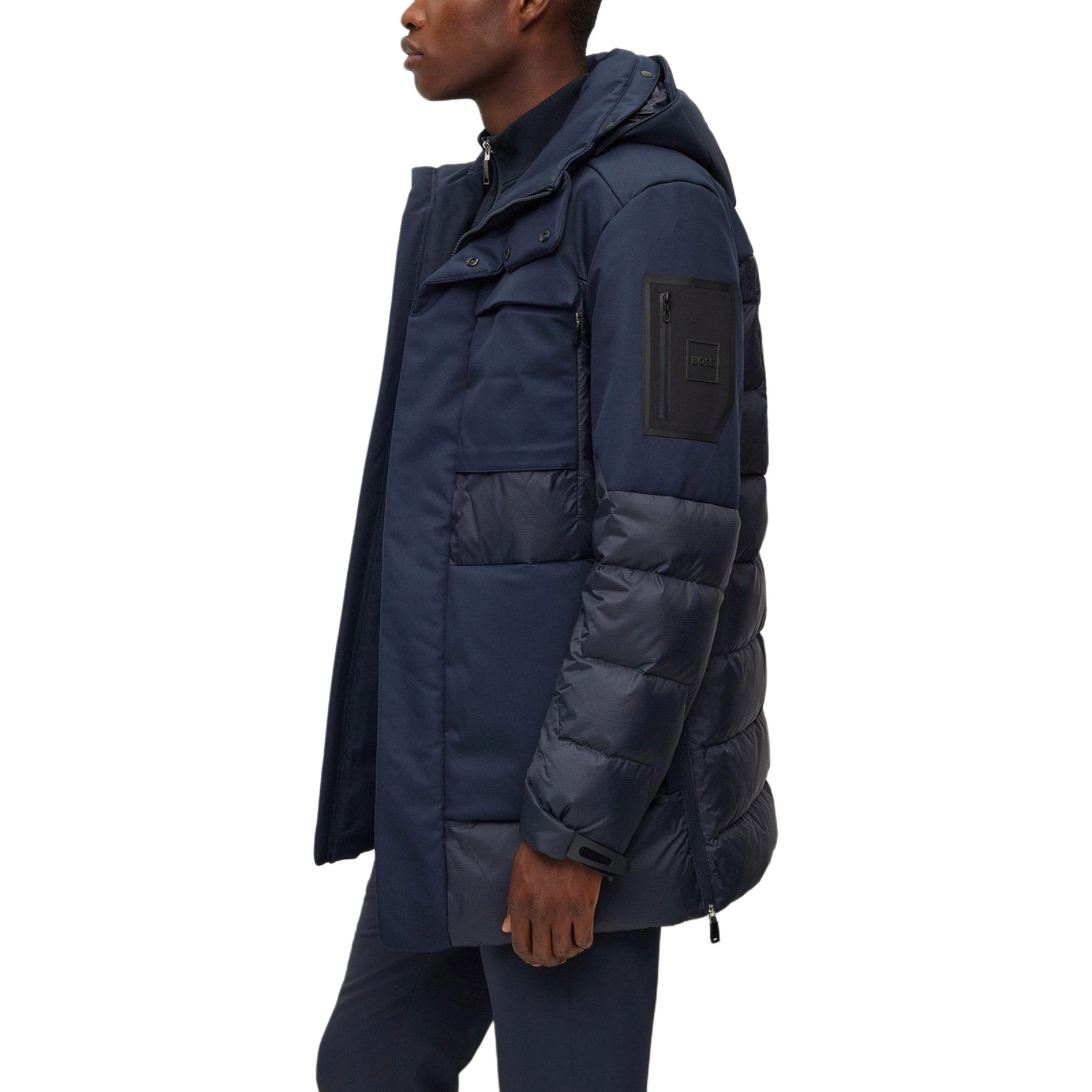 HUGO BOSS Mixed-Material Down Jacket With Detachable Hood