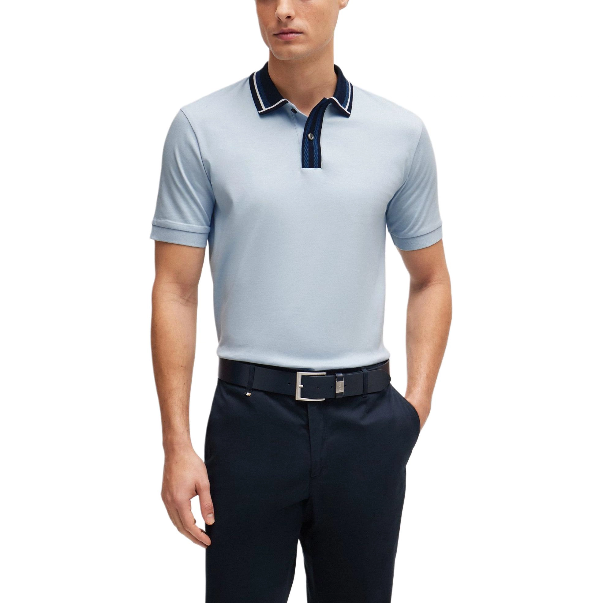 HUGO BOSS Mercerised-Cotton Slim-Fit Polo Shirt With Contrast Stripes Polo