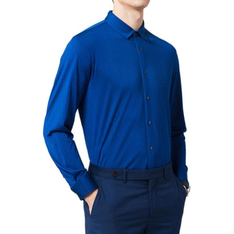 佛朗尼·齐拉 透气翻领纯色长袖衬衫 男款 宝石蓝