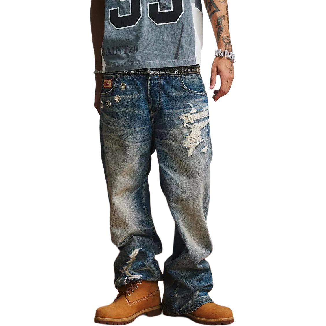 GLACIERBOY ZIPPER WASHED BAGGY JEANS
