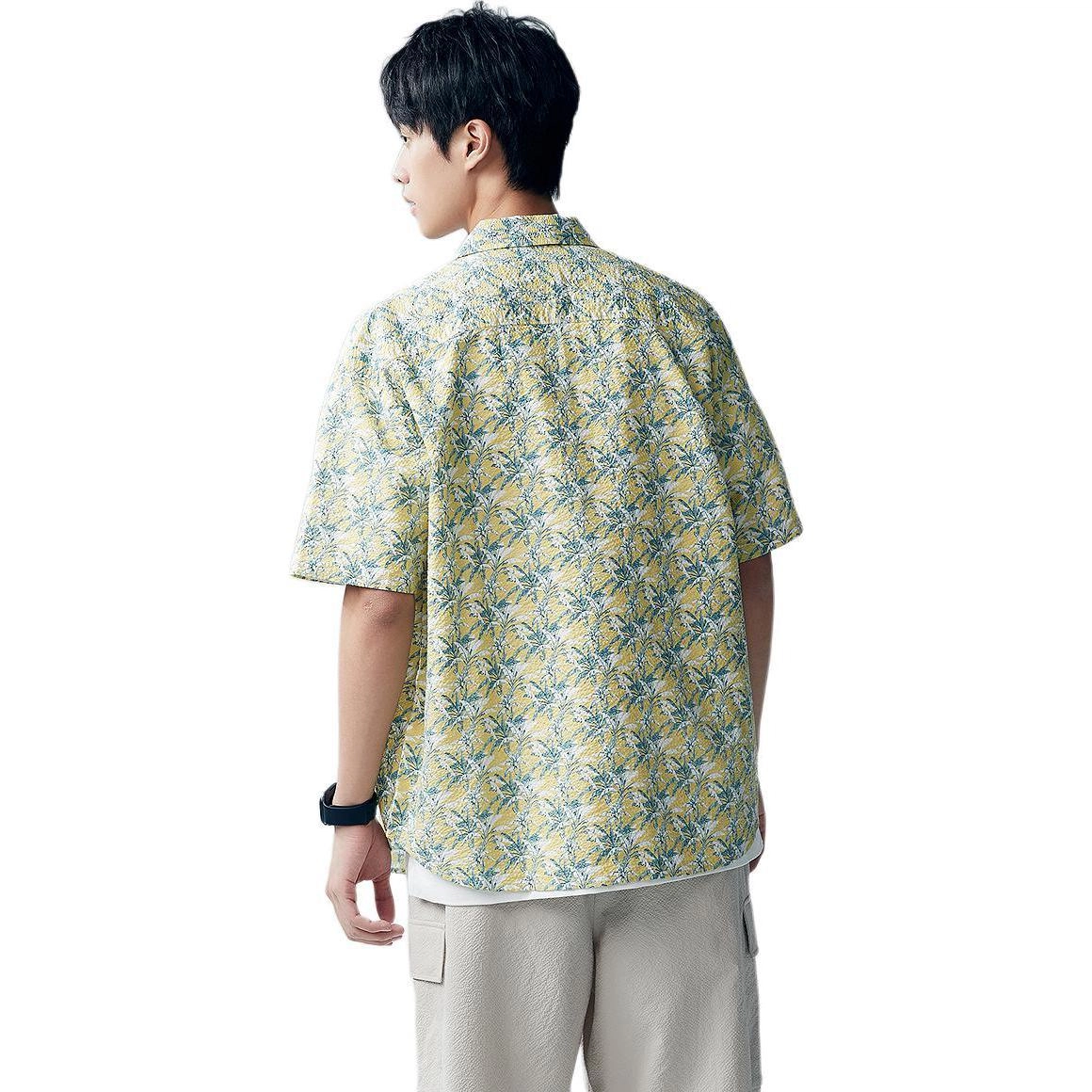 棉先生 度假风翻领纯棉满印宽松薄款短袖衬衫 男款