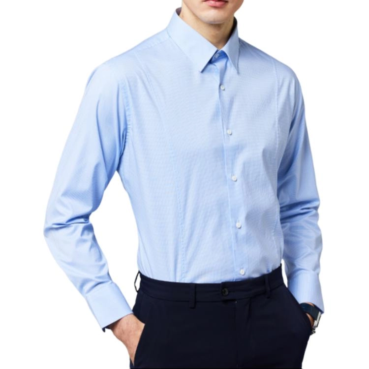 佛朗尼·齐拉 商务休闲格纹长袖衬衫 男款 蓝格