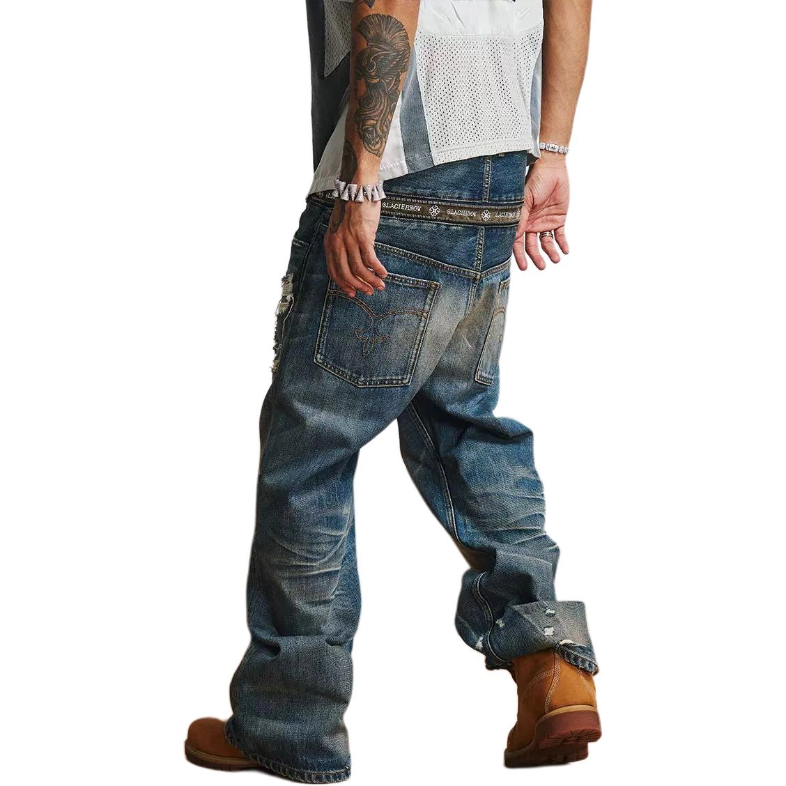 GLACIERBOY ZIPPER WASHED BAGGY JEANS