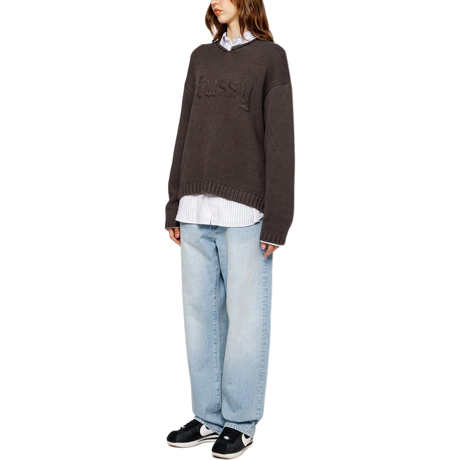 Stussy FW24 EMBROIDERED V-NECK LOGO SWEATER logoV