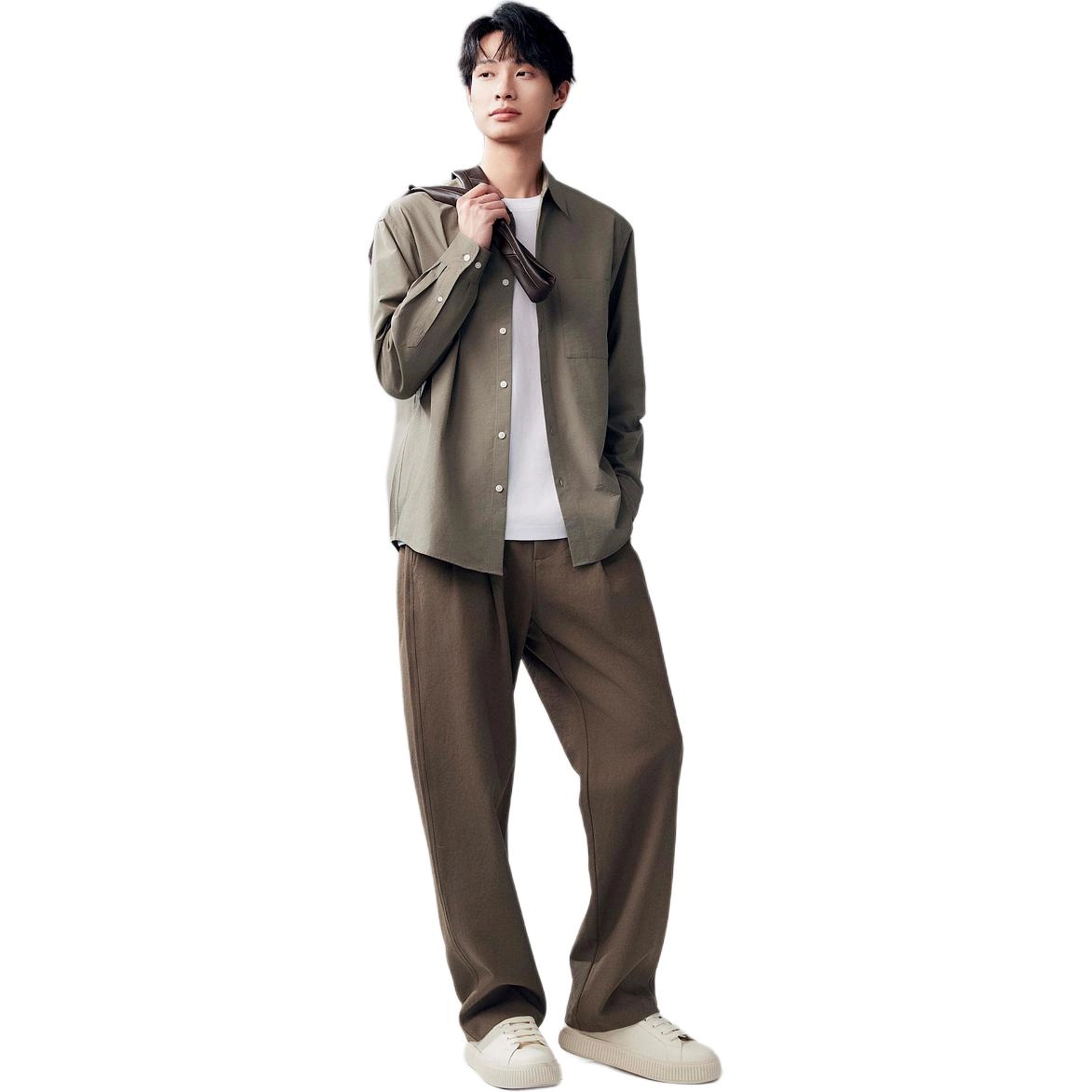棉先生 纯色舒适时尚长袖衬衫 男款